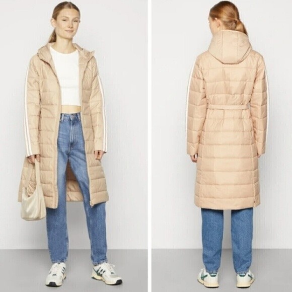 New! Adidas Originals Quilted Hooded Long Coat Athletic Longline Puffer Jacket